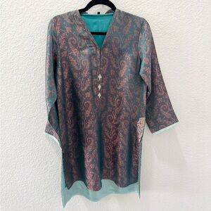 Elegant Paisley Women's Top/pants & Dupatta - Teal and Brown for Eid/Party wear